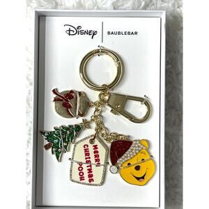 Disney BaubleBar Winnie the Pooh Christmas Holiday Keychain Bag Charm NEW Gold